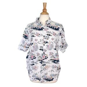 Vatpove Cotton Viscose Blend Hulu Beach Lightweight Button Up Short Sleeve R13